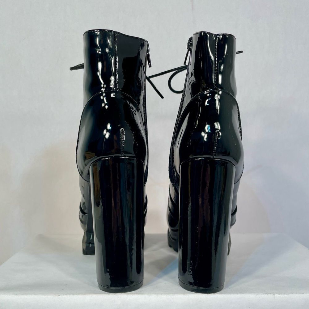 Black Patent Platform Lace-Up Ankle Boots Size 7.5 - Picture 2 of 5
